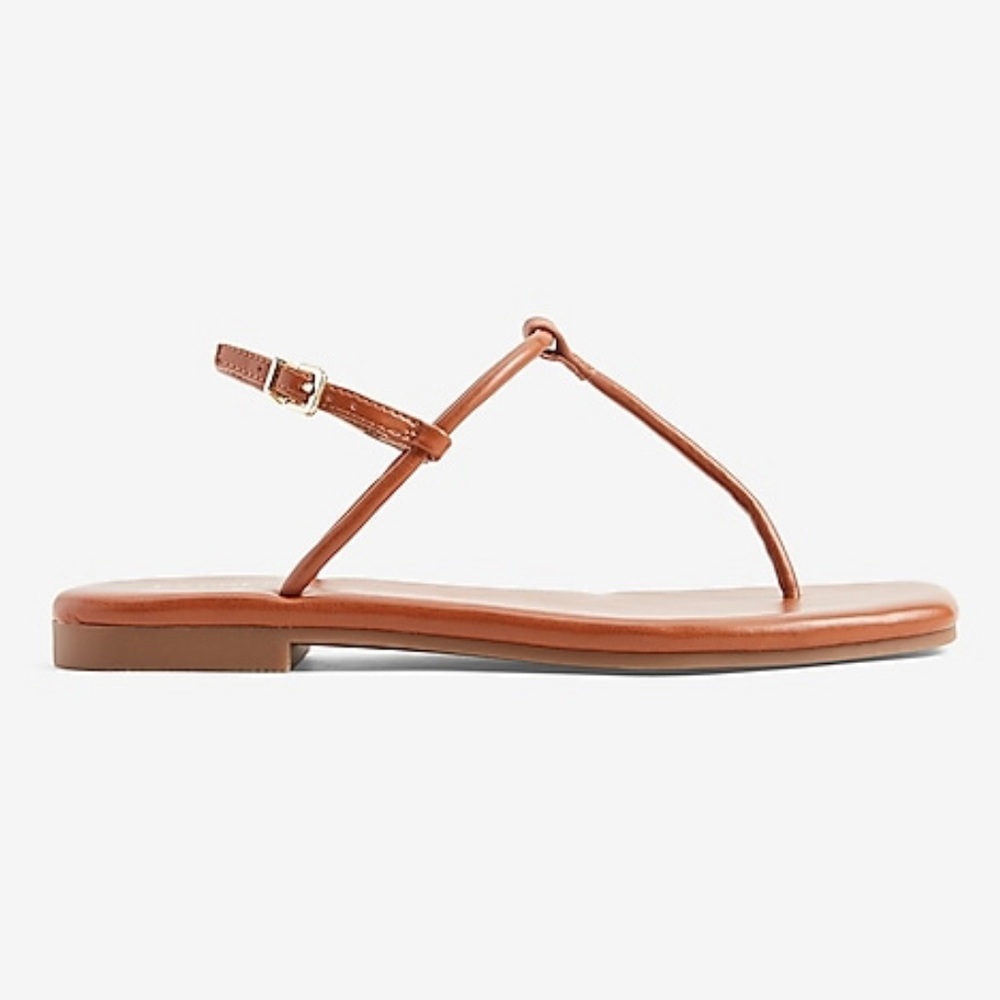 NWOT Express T-Strap Thong Sandals Ankle Buckle Cognac Size 7